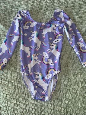 Girls' Purple Unicorn Print Long-Sleeve Leotard (Dance/Gymnastics)